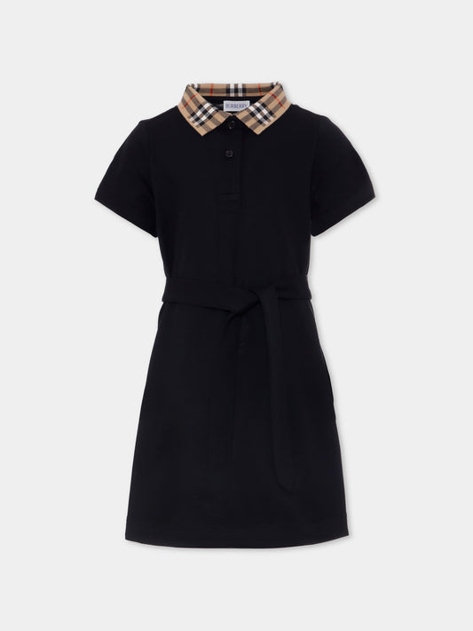 Vestito nero per bambina con check vintage,Burberry Kids,8105585 A1189