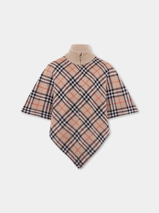 Cappa beige per bambina con check vintage,Burberry Kids,8105823 B9368
