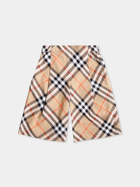 Pantaloni beige per neonata con check vintage,Burberry Kids,8108885 B9368