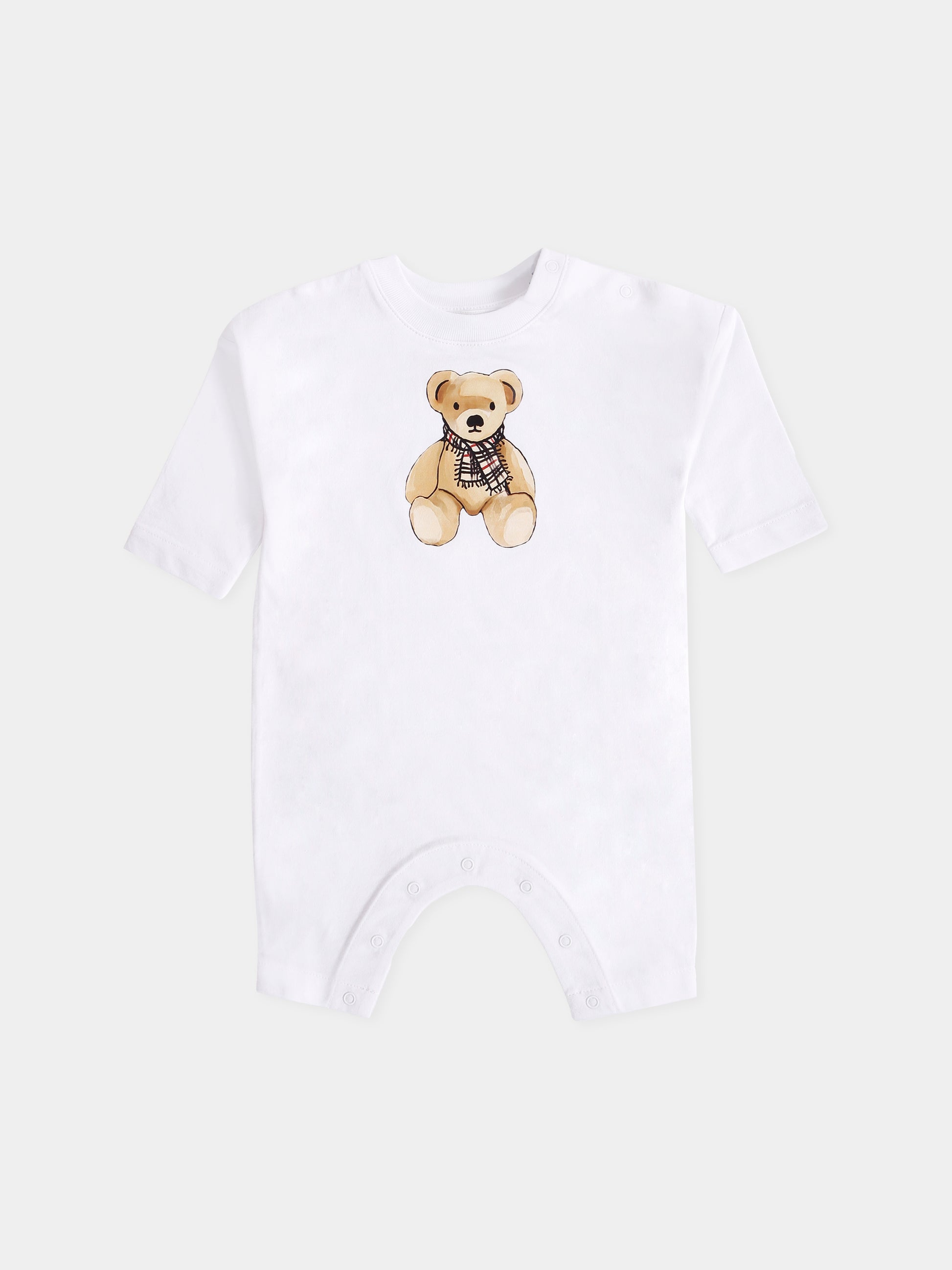 Tutina bianca per neonati con orsetto,Burberry Kids,8109292 A1464