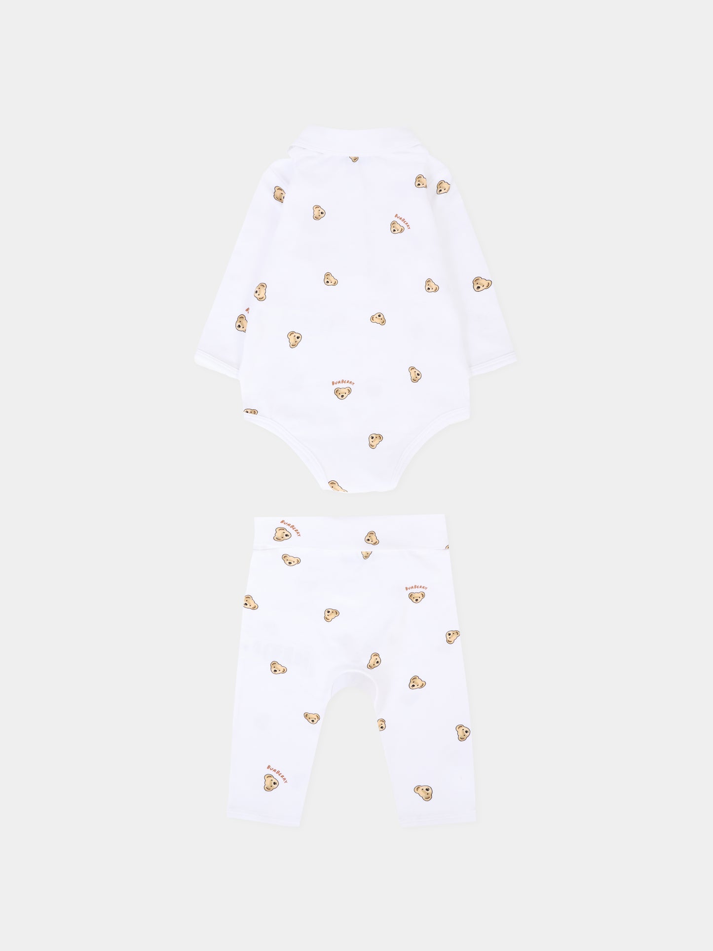 Completo bianco per neonati con orsetto Thomas e logo,Burberry Kids,8109503 A1880