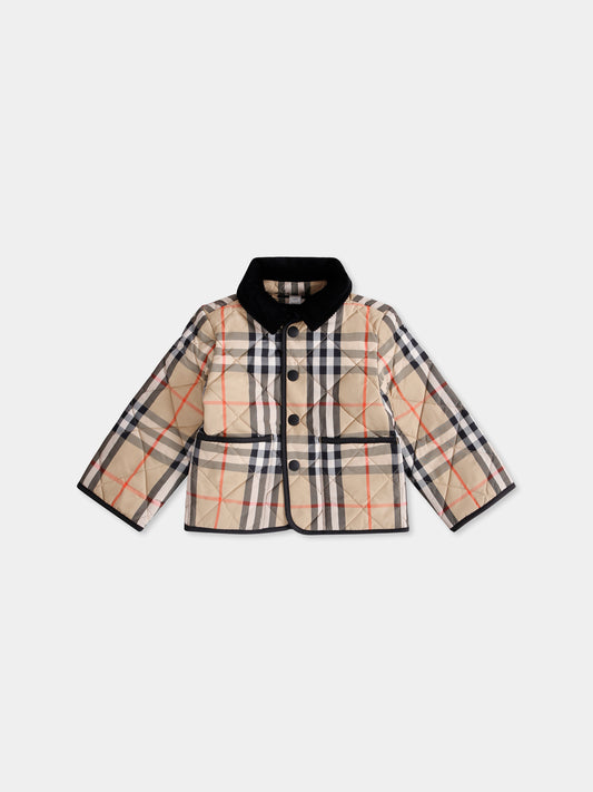Giubbotto beige per neonati con check vintage,Burberry Kids,8111331 B9368
