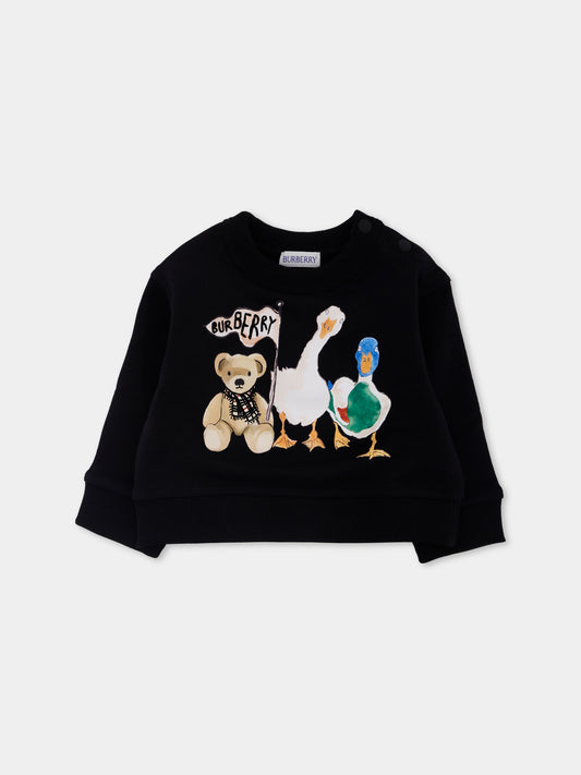 Felpa nera per neonata con orsetto e amici animali,Burberry Kids,8112508 A1189