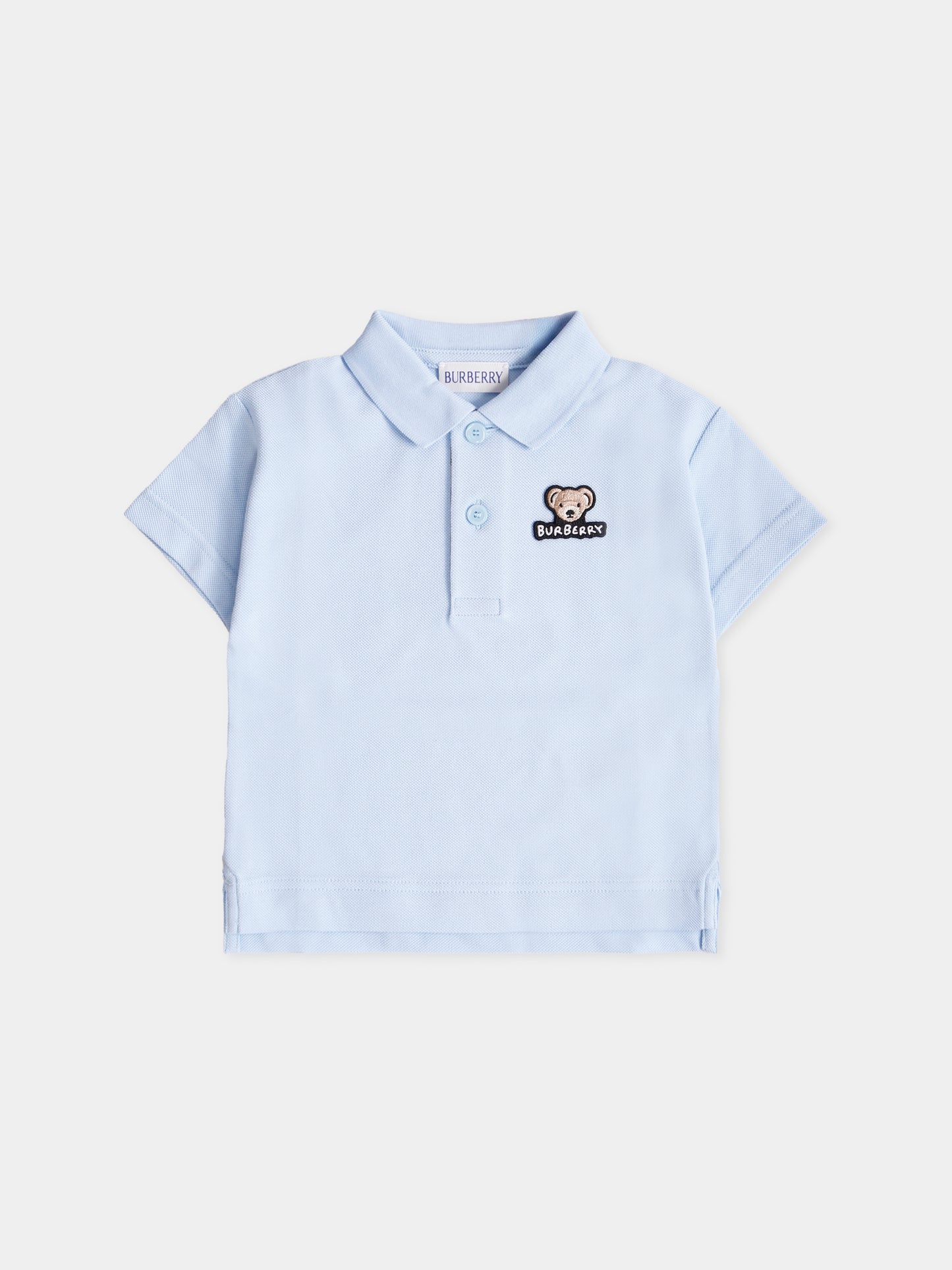 Polo azzurra per neonato con orsetto,Burberry Kids,8112509 A3326