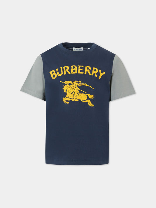 T-shirt blu per bambini con cavaliere equestre,Burberry Kids,8108461 C1172