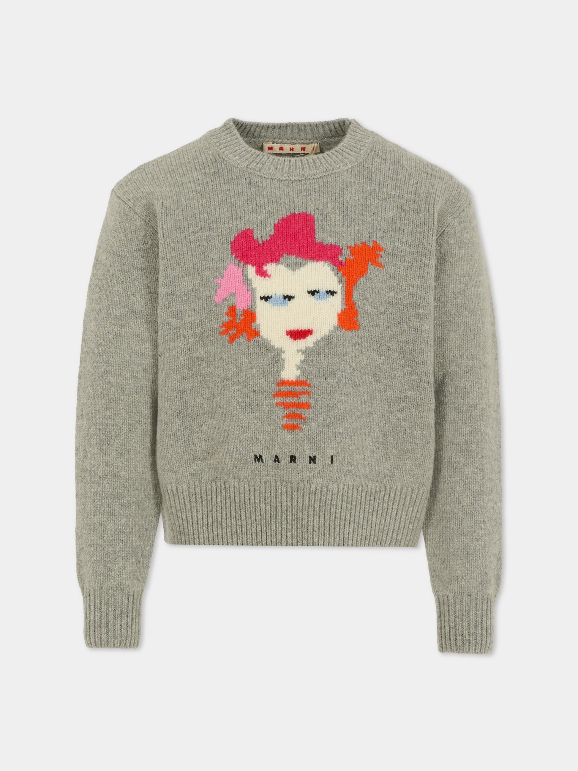Maglione grigio per bambina con viso,Marni Kids,M01499 M00VT 0M923
