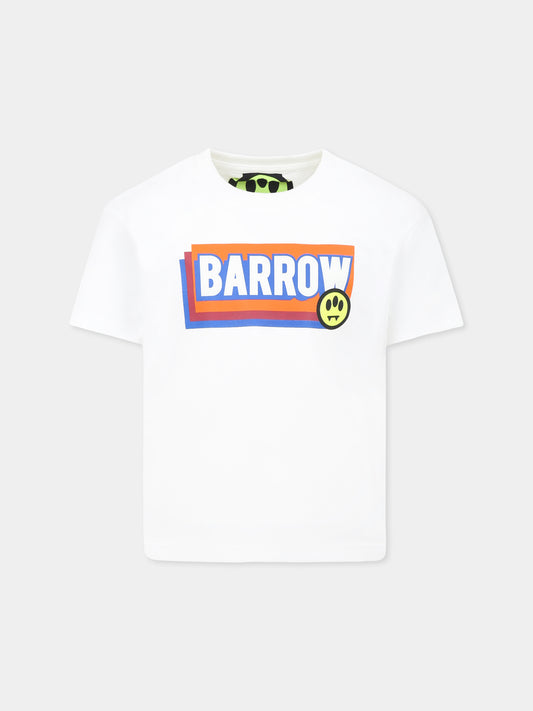 T-shirt bianca per bambini con logo e smile,Barrow,F4BKJUTH031 002