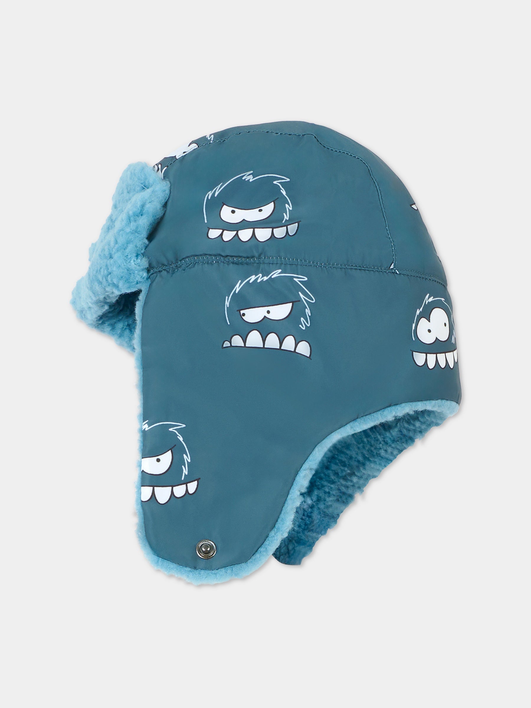Berretto azzurro per bambino con mostro all over,Stella Mccartney Kids,TX0P77 Z3166 633MC