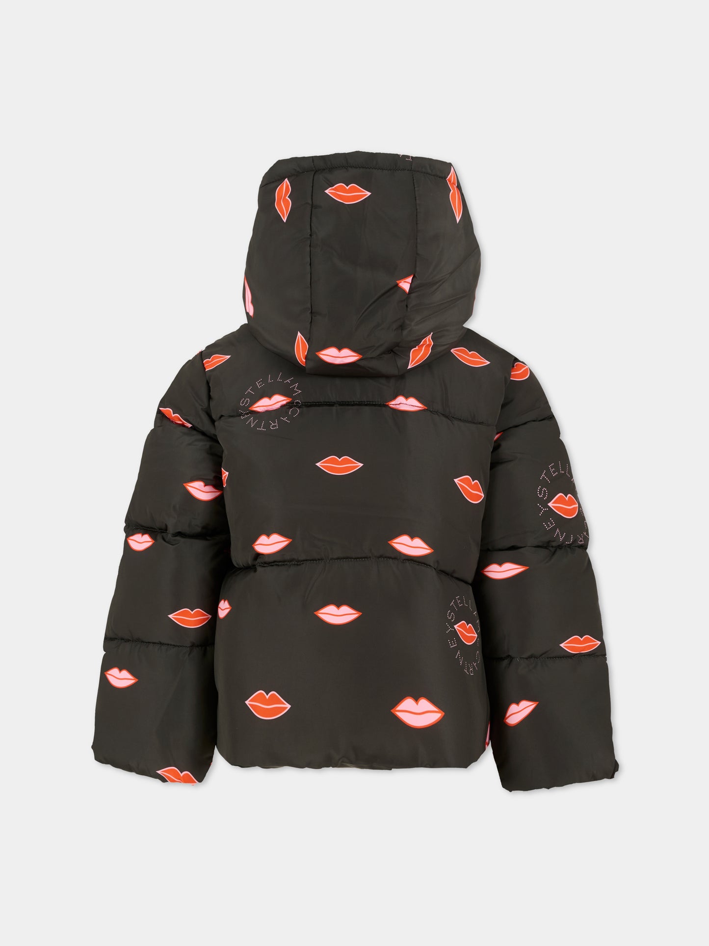 Piumino nero per bambina con bocca all over,Stella Mccartney Kids,TX2B87 Z3047 930MC