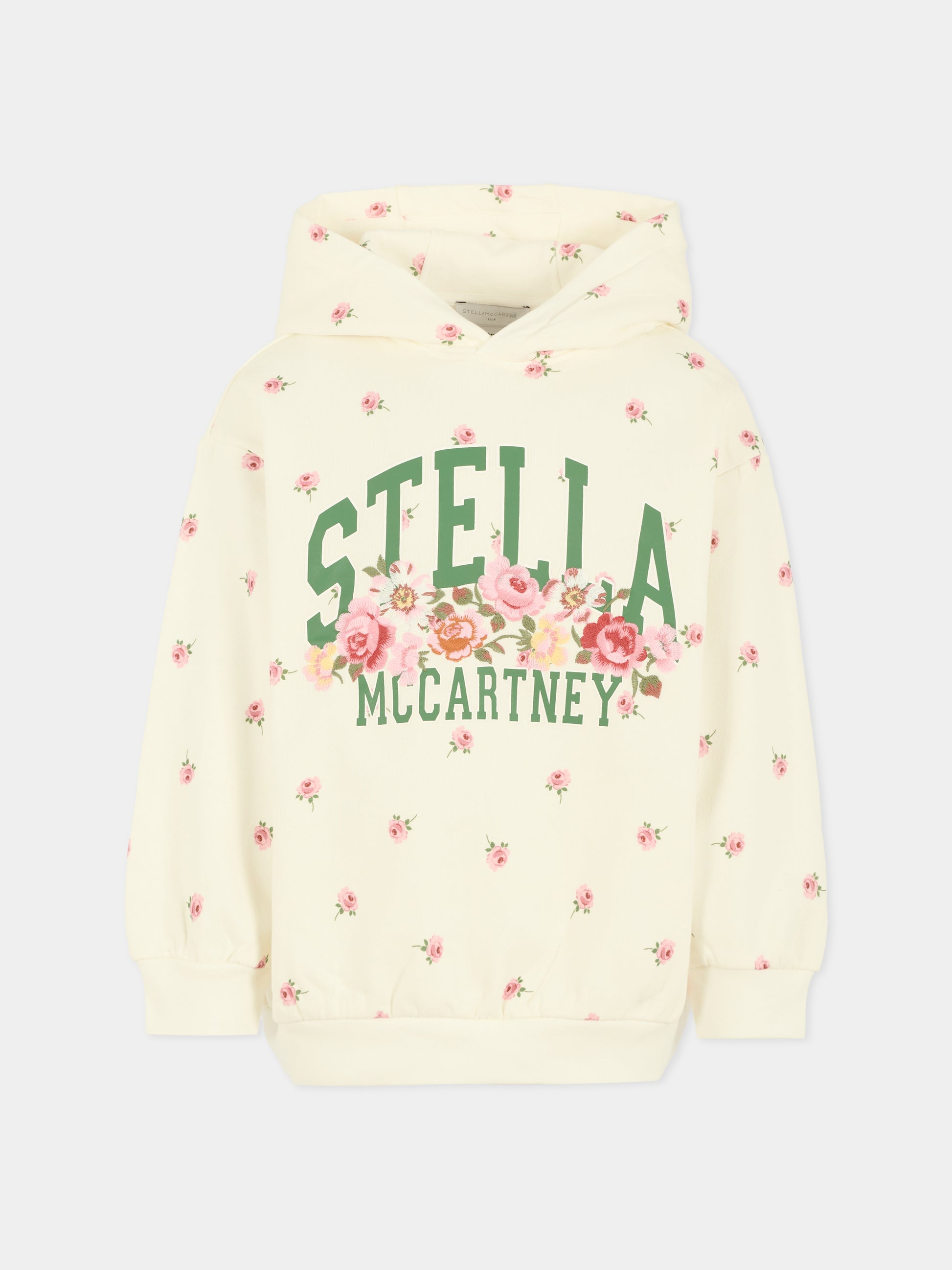 Felpa bianca per bambina con fiori e logo verde,Stella Mccartney Kids,TX4C60 Z3099 103MC