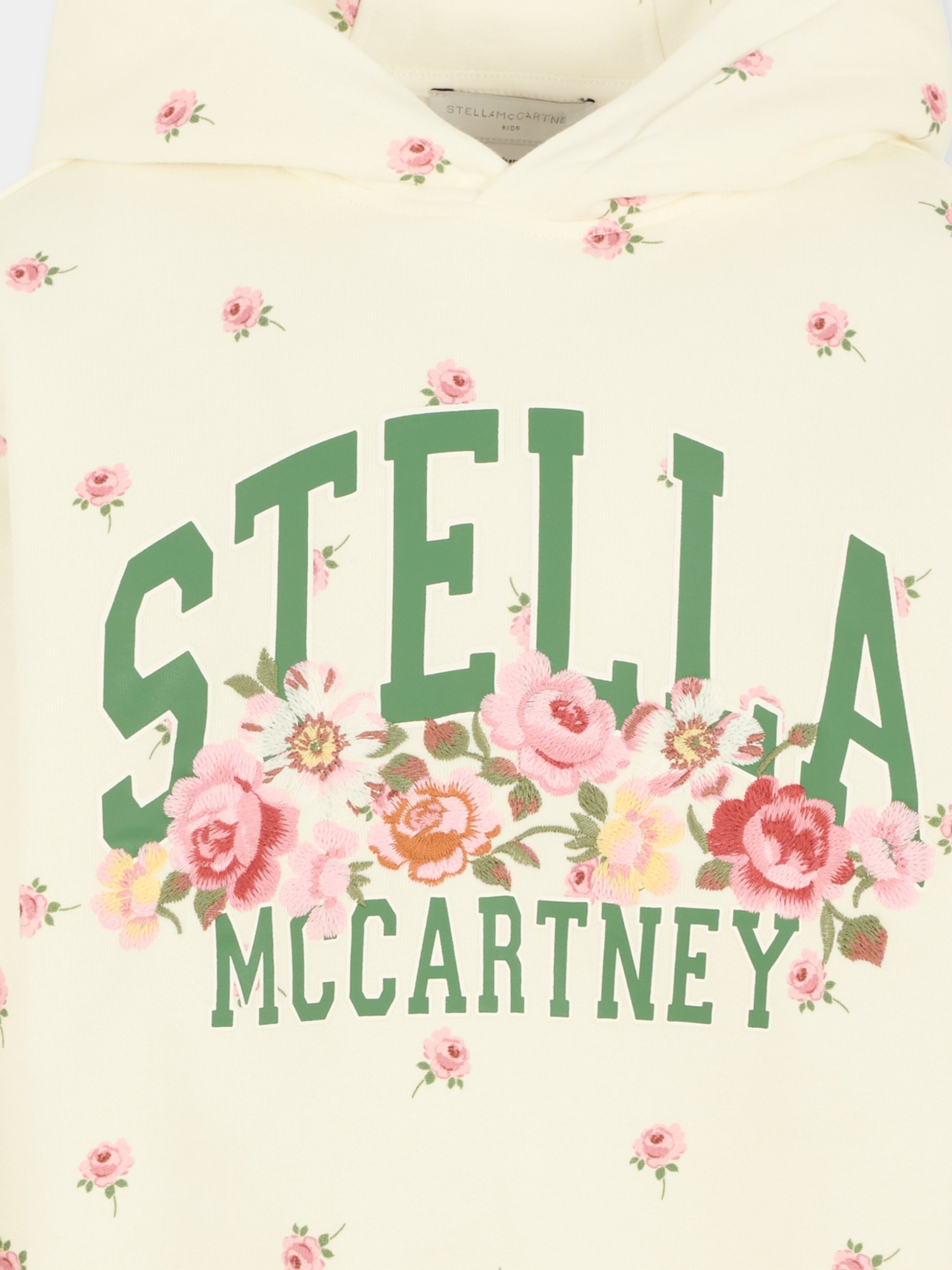 Felpa bianca per bambina con fiori e logo verde,Stella Mccartney Kids,TX4C60 Z3099 103MC