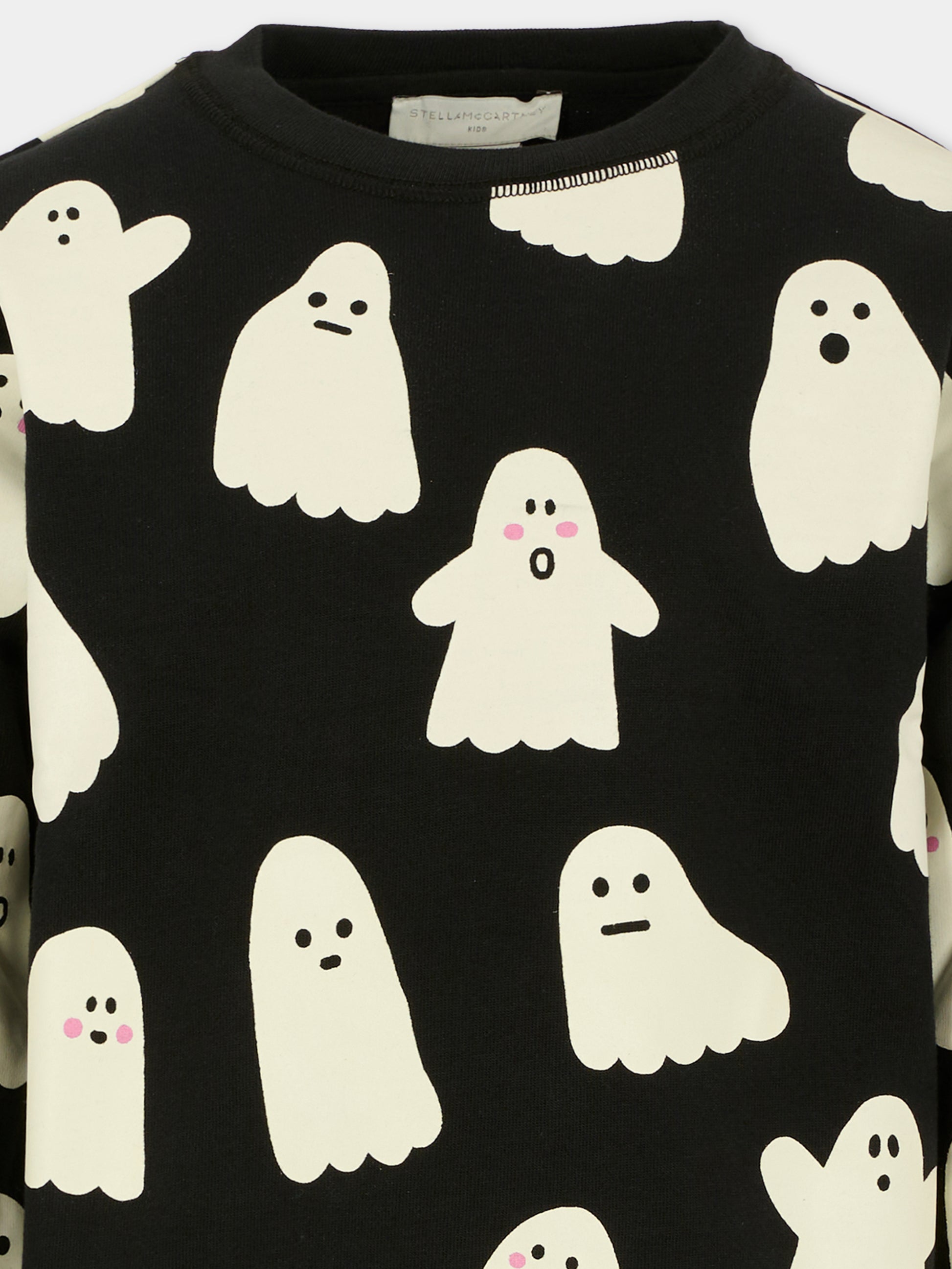 Felpa nera per bambini con fantasmi,Stella Mccartney Kids,TX4P20 Z3104 930BC