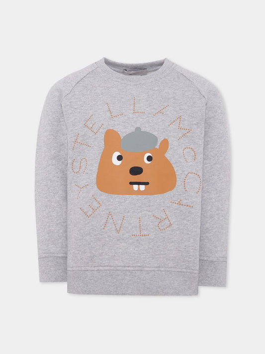 T-shirt grigia per bambino con castoro e logo aranciore,Stella Mccartney Kids,TX4R30 Z0453 807