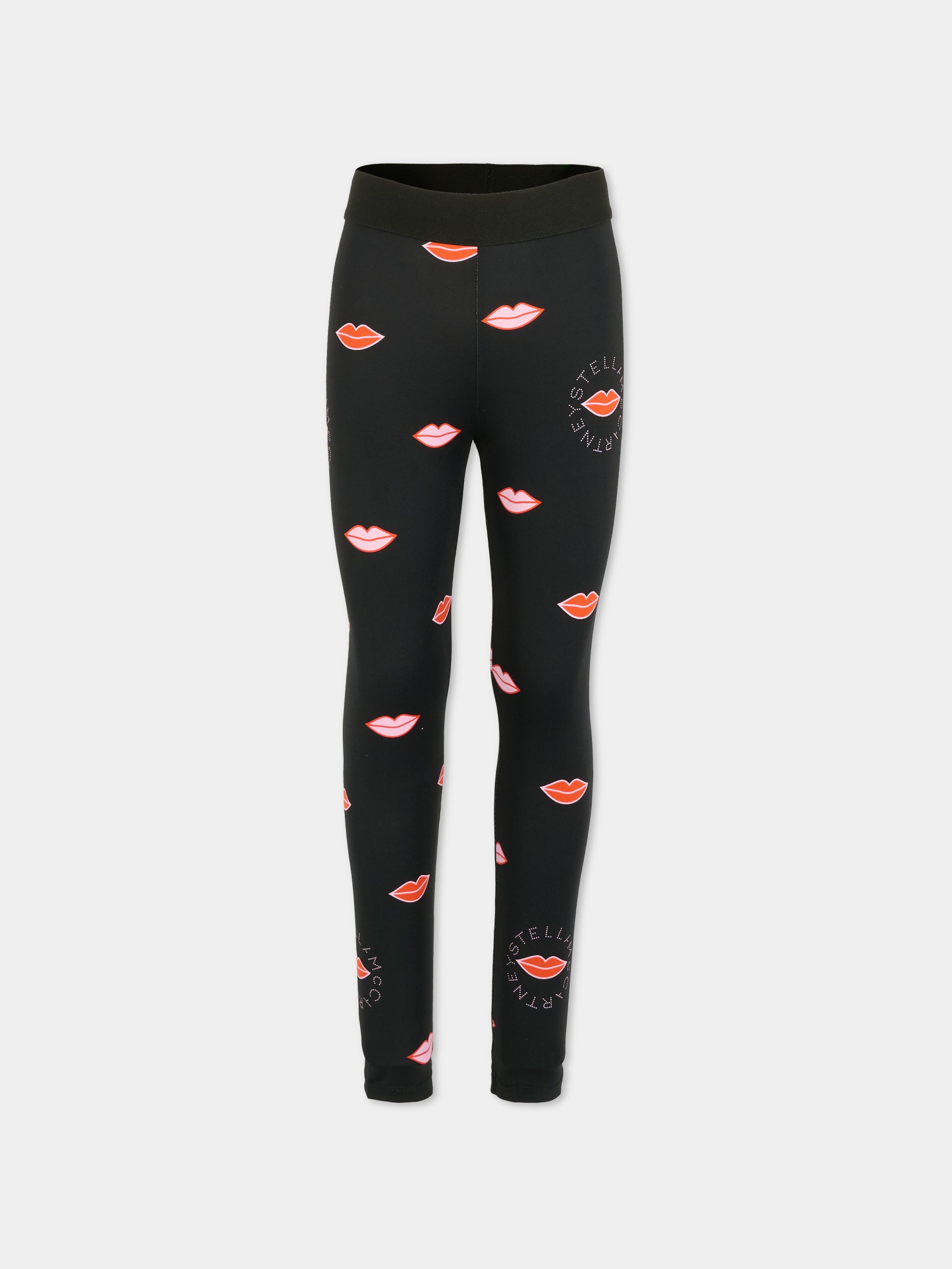 Leggings neri per bambina con bocca,Stella Mccartney Kids,TX6E50 Z3399 930MC