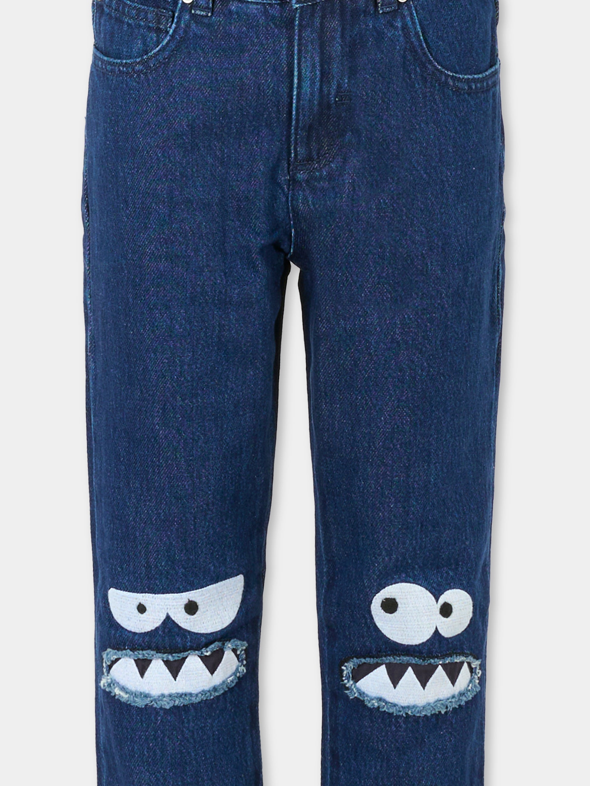 Jeans blu per bambino con mostro,Stella Mccartney Kids,TX6Q00 Z0746 620