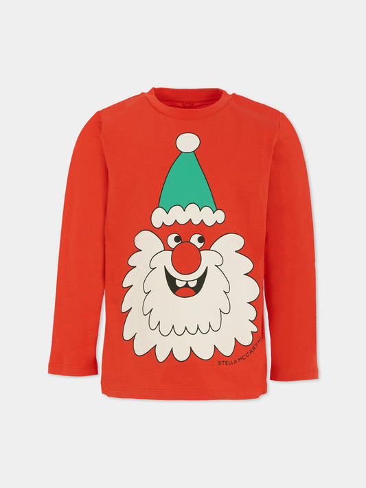 T-shirt rossa per bambini con babbo natale,Stella Mccartney Kids,TX8P00 Z0434 421