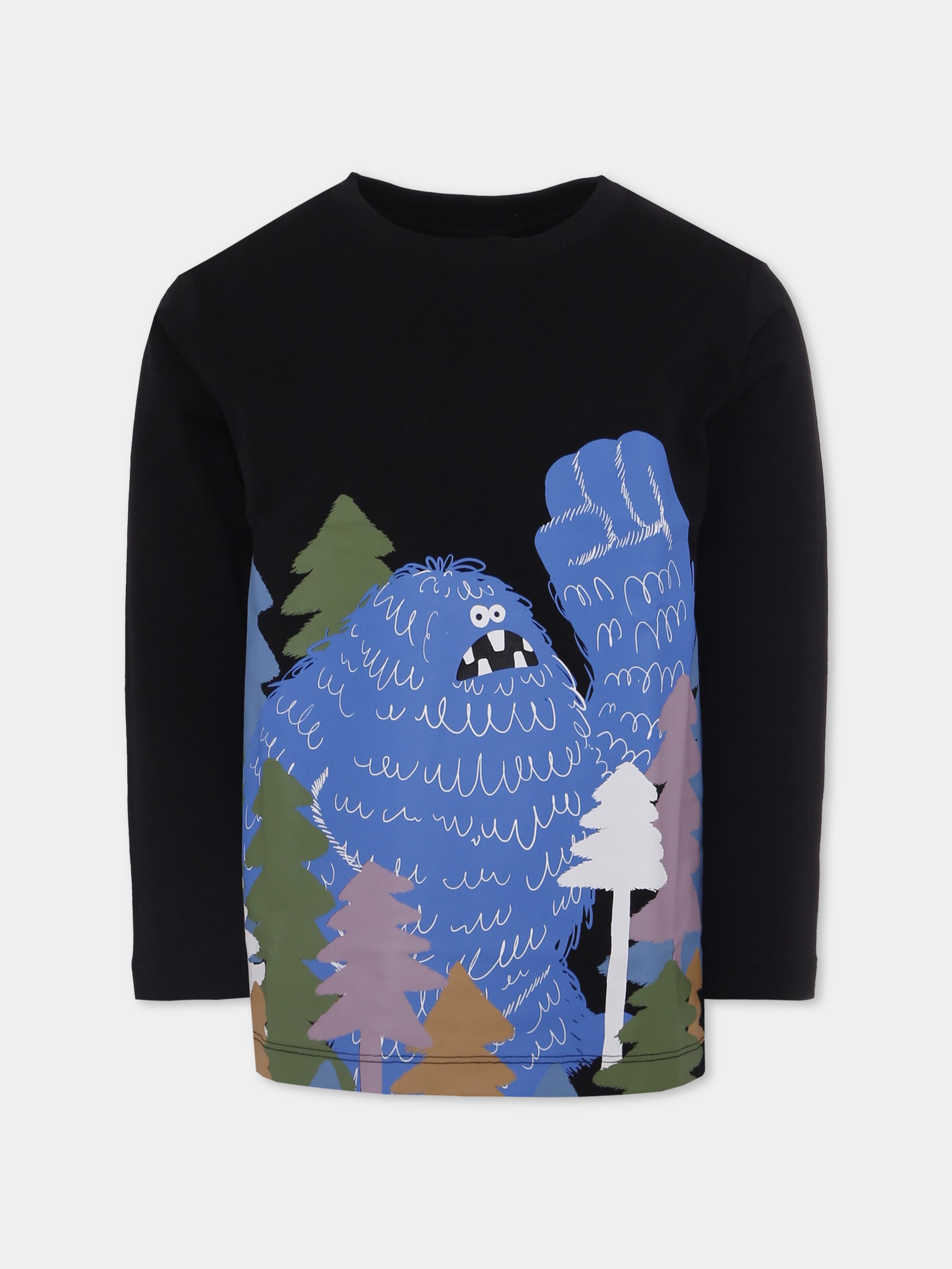 T-shirt nera per bambino con mostro blu,Stella Mccartney Kids,TX8Q70 Z0434 930
