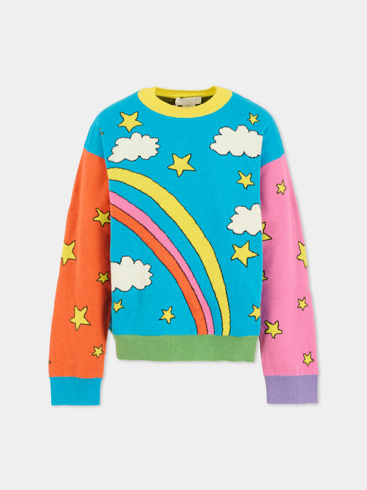 Maglione multicolor per bambina con arcobaleno,Stella Mccartney Kids,TX9A70 Z1528 999