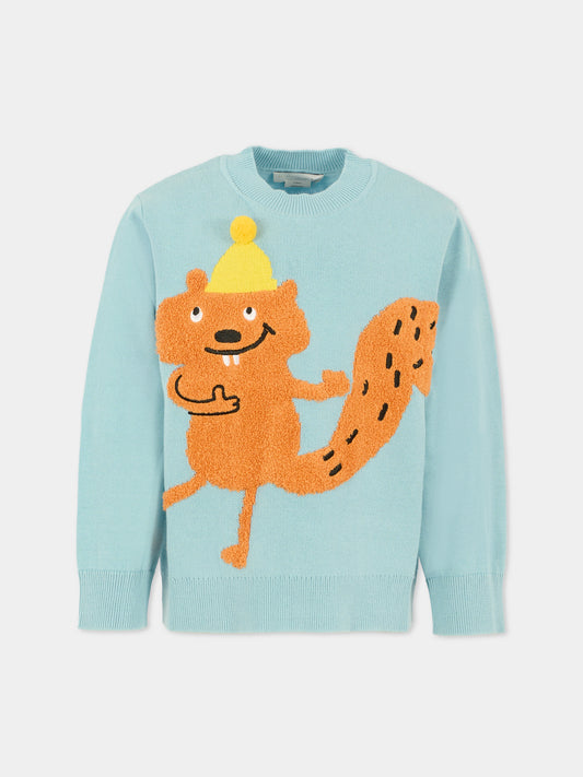 Maglione azzurro per bambino con scoiattolo,Stella Mccartney Kids,TX9P60 Z1876 670