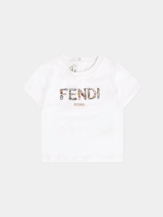 T-shirt bianca con logo per neonato,Fendi Kids,BMI267 7AJ F0TU9