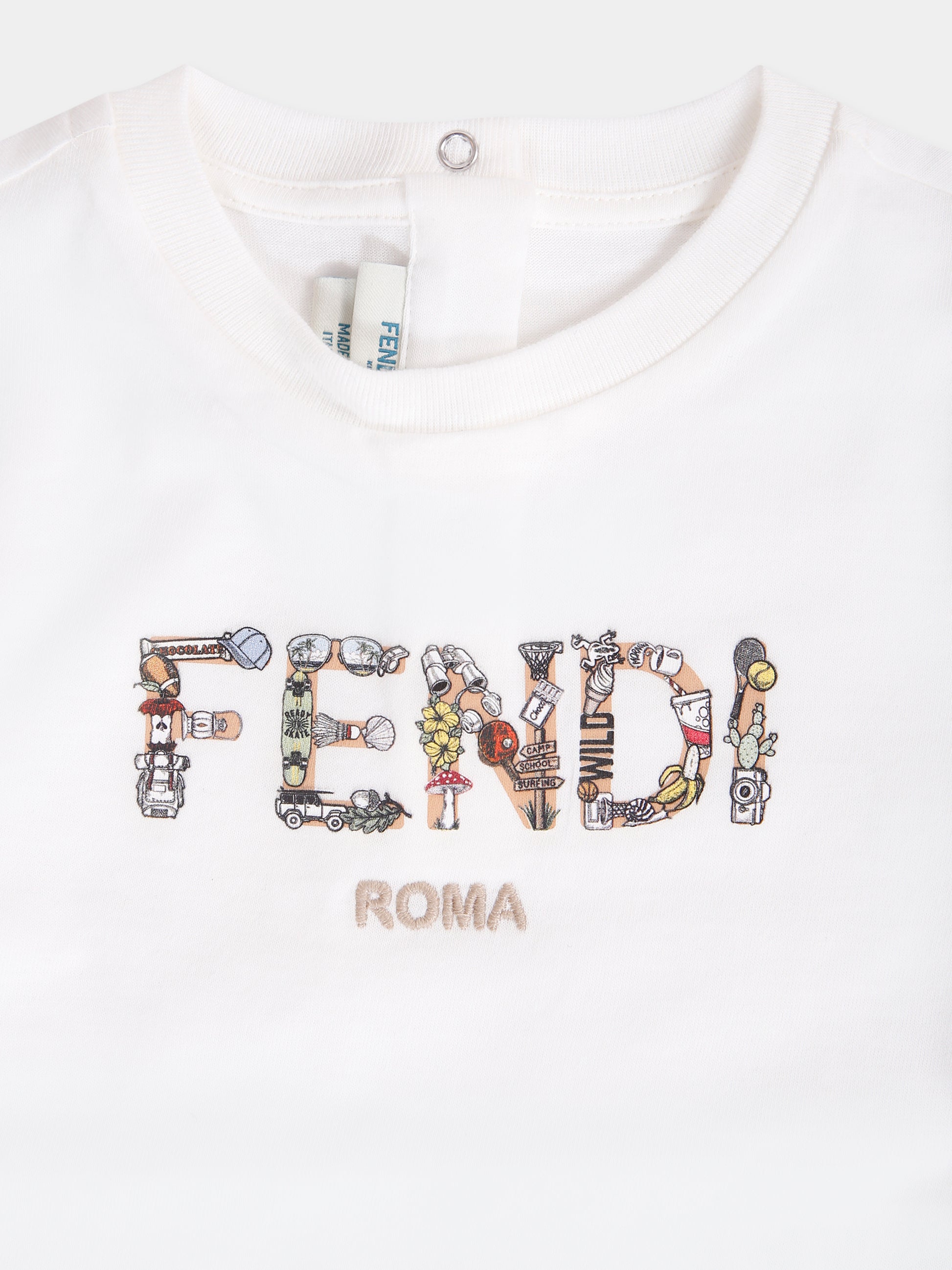 T-shirt bianca con logo per neonato,Fendi Kids,BMI267 7AJ F0TU9