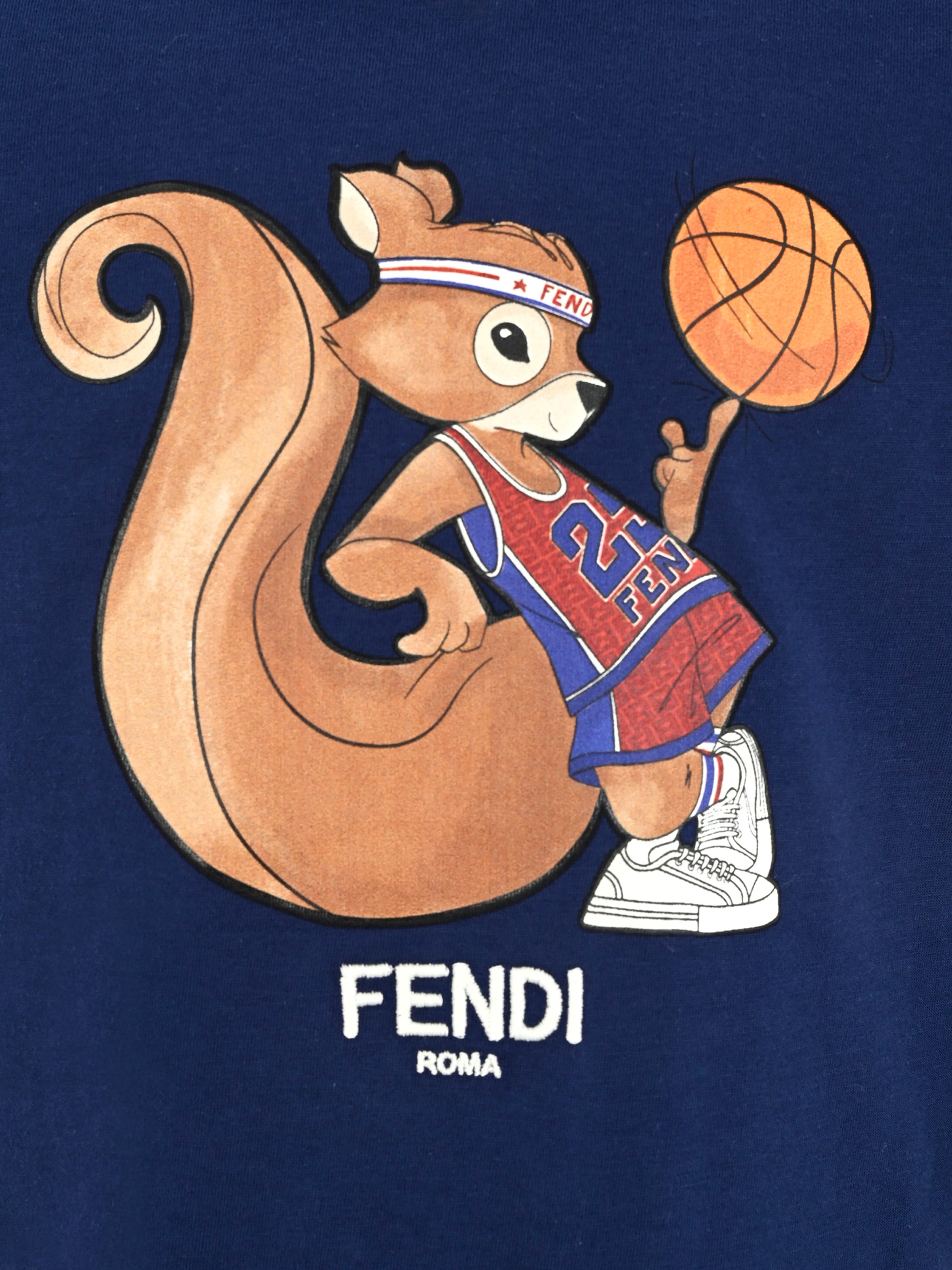 T-shirt blu per bambini con scoiattolo,Fendi Kids,JUI195 7AJ F1I11