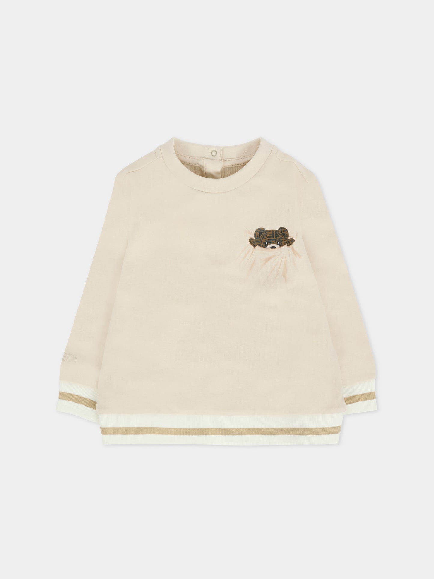 Felpa beige per neonati con orsetto Fendi,Fendi Kids,BUH088 8RA F19J5