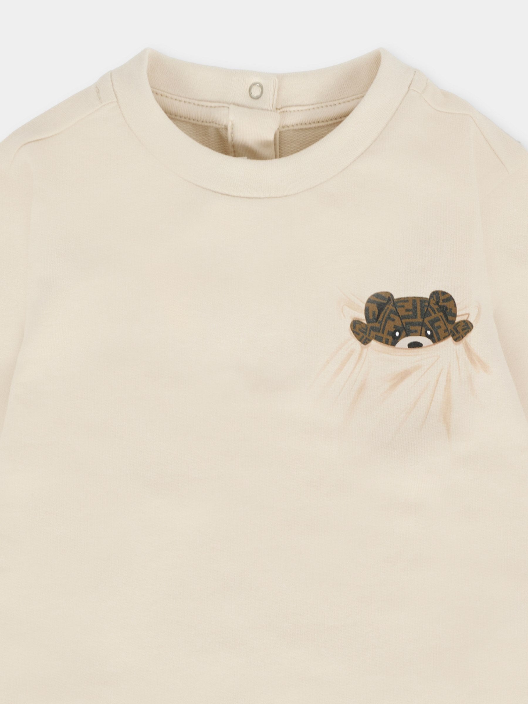 Felpa beige per neonati con orsetto Fendi,Fendi Kids,BUH088 8RA F19J5