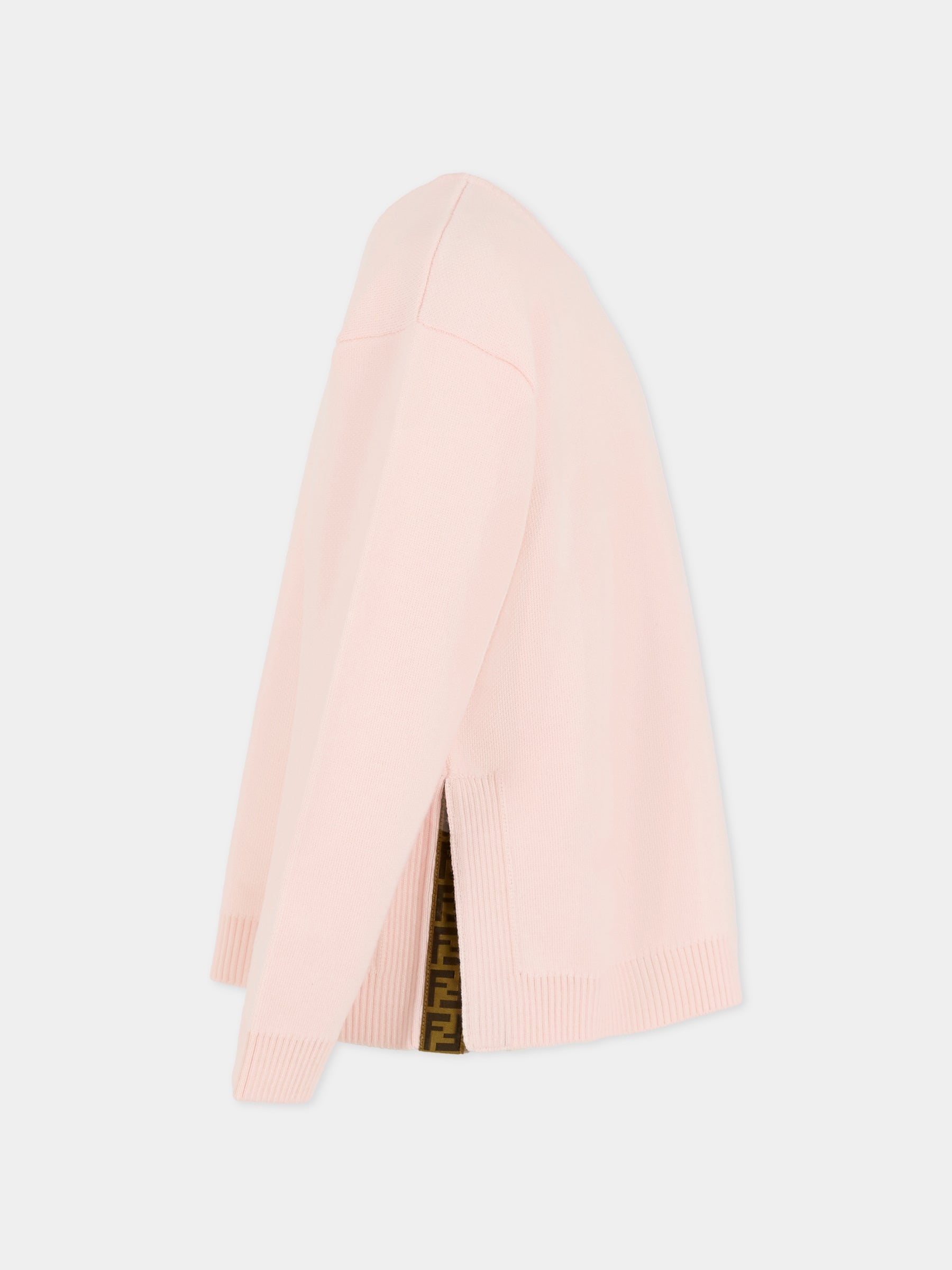 Maglione rosa per bambina con logo ricamato,Fendi Kids,JUG192 AUKU F0ZKY