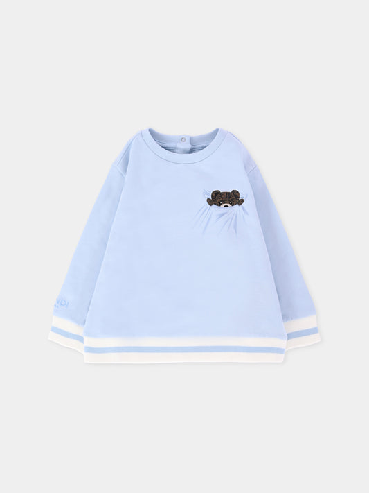 Felpa celeste per neonato con orsetto Fendi,Fendi Kids,BUH088 8RA F19J4