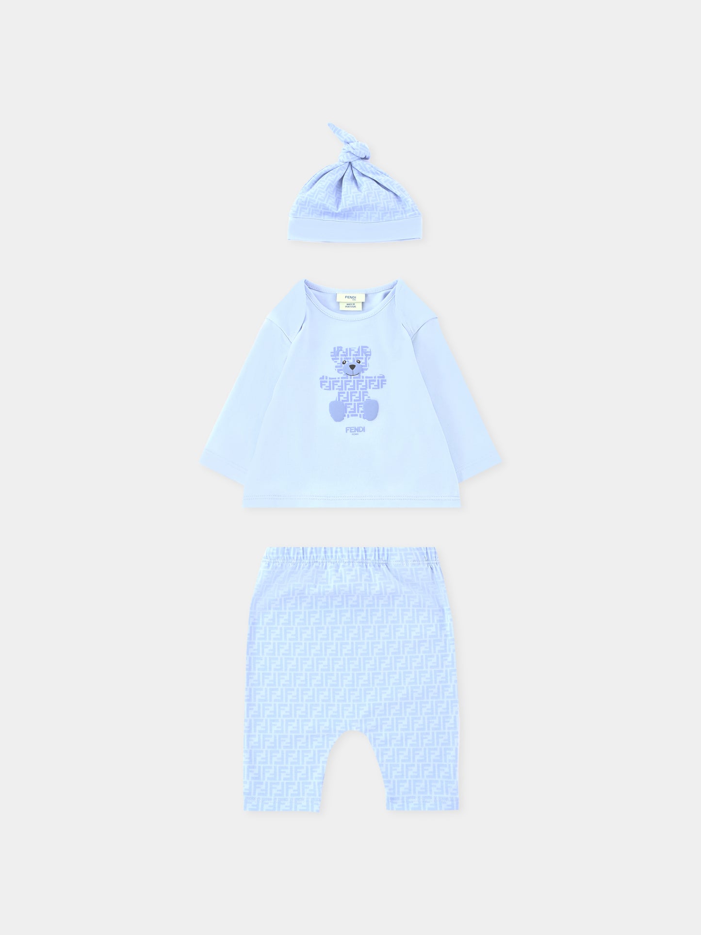 Completo nascita celeste per neonato con orsetto Fendi,Fendi Kids,BUK140 ST8 F19J4