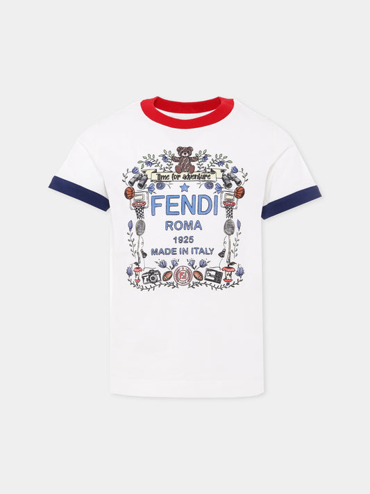 T-shirt bianca con logo per bambino,Fendi Kids,JMI489 7AJ F0TU9