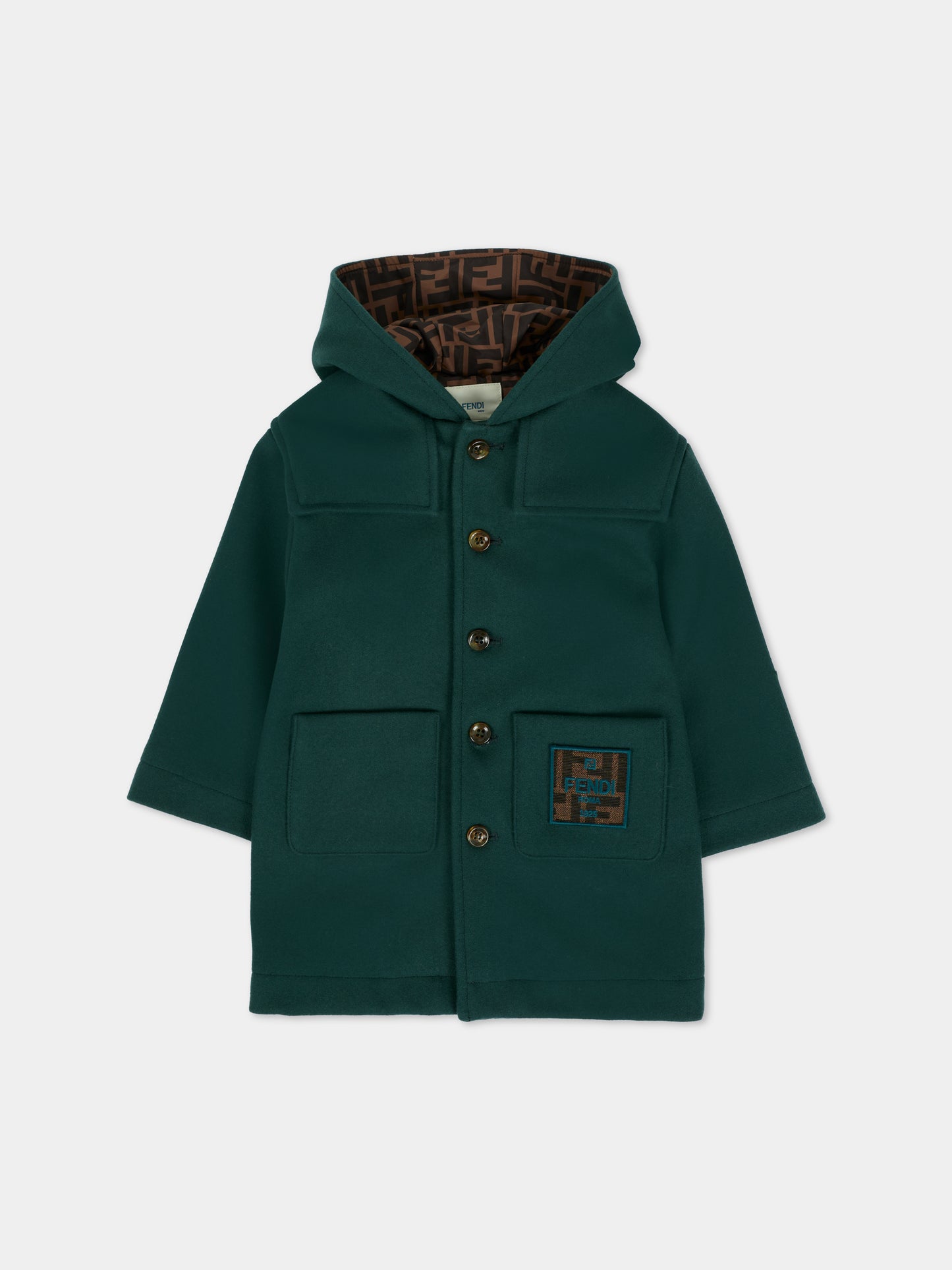 Cappotto verde per neonati con patch logato,Fendi Kids,BUA109 AUKO F0E3J