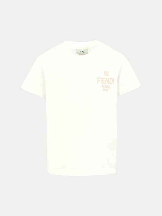 T-shirt bianco per bambini con logo ricamato,Fendi Kids,JUI190 7AJ F0TU9