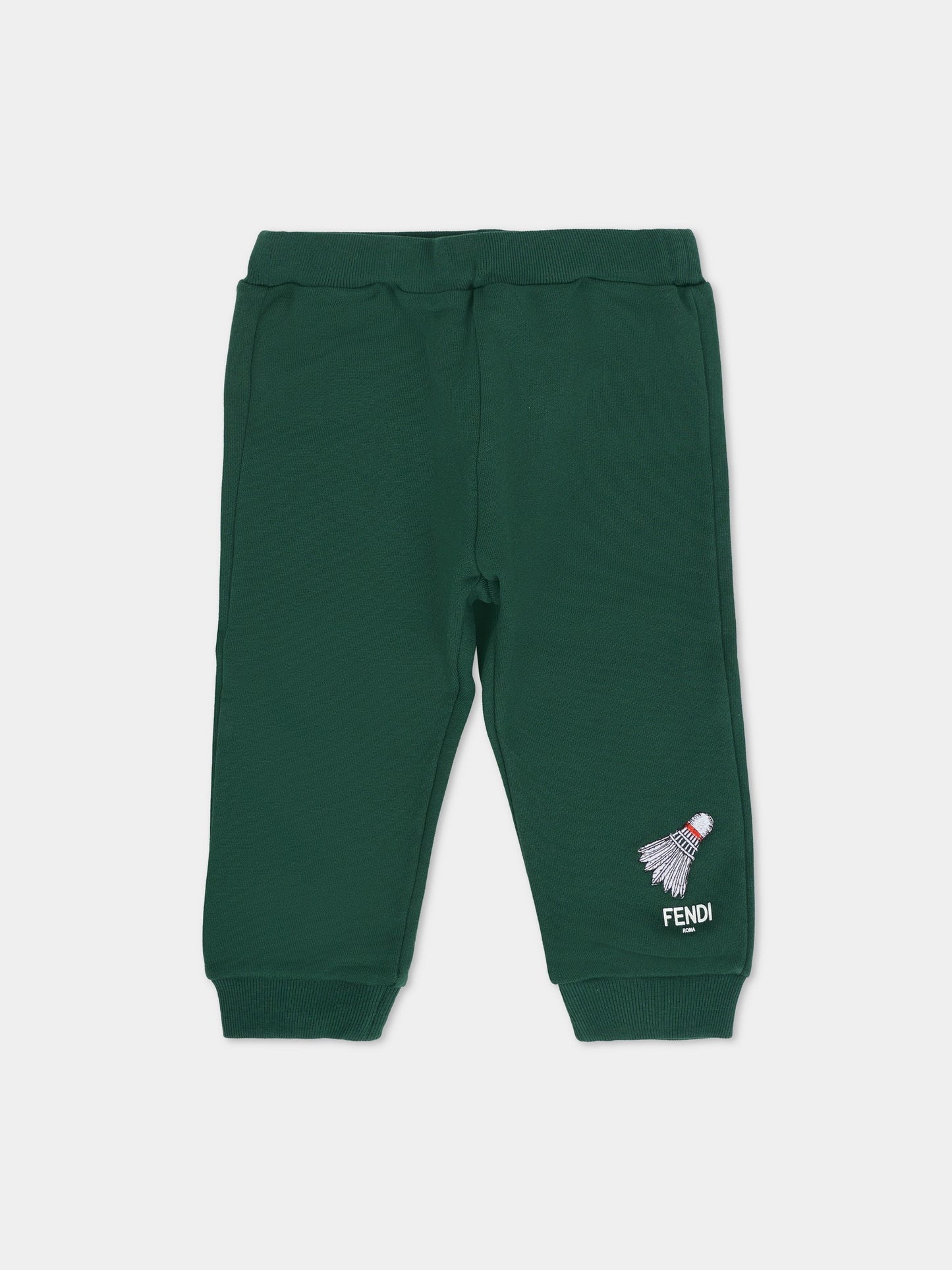 Pantaloni verdi per neonato con logo e ricamo volano,Fendi Kids,BMF256 5V0 F0E3J