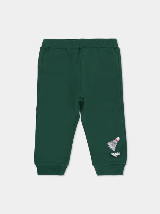 Pantaloni verdi per neonato con logo e ricamo volano,Fendi Kids,BMF256 5V0 F0E3J