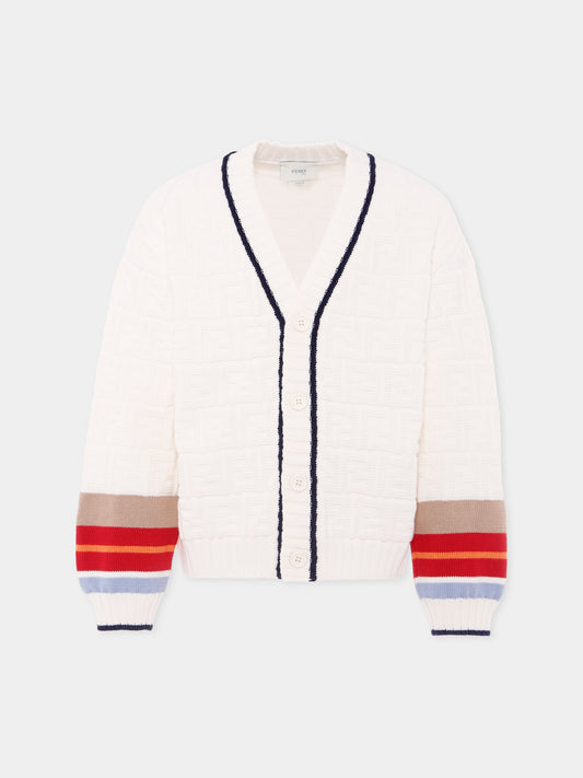 Cardigan avorio con  FF all-over per bambini,Fendi Kids,JMG130 AUKN F0TU9