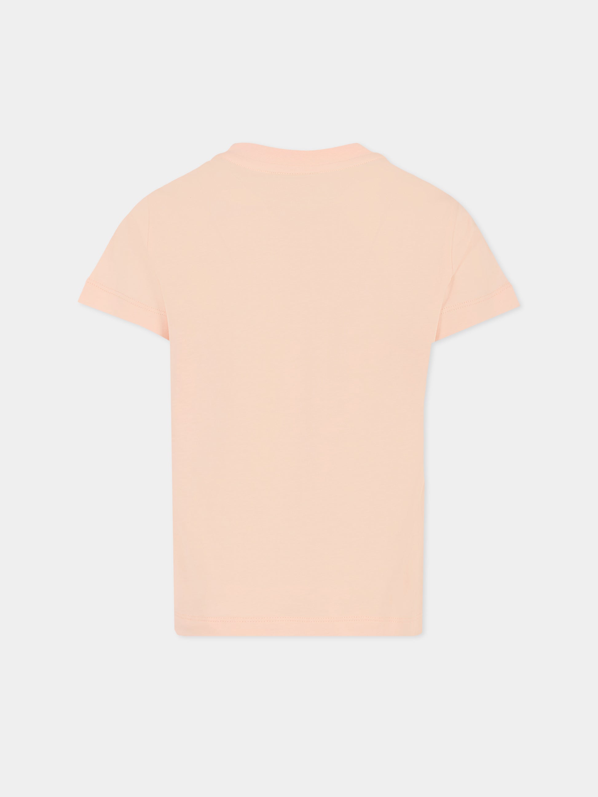 T-shirt rosa per bambina con logo ricamato,Fendi Kids,JUI190 7AJ F0ZKY