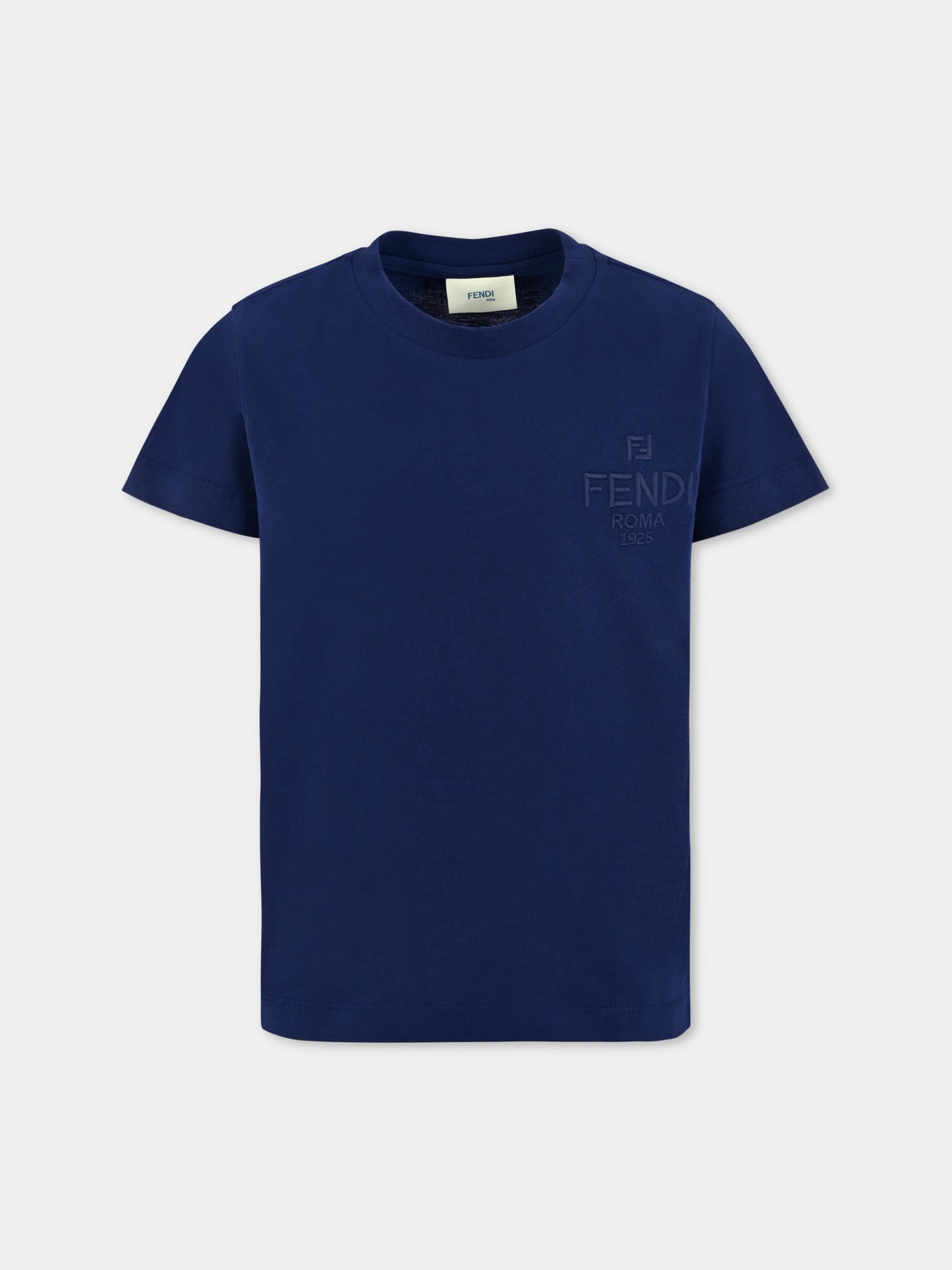 T-shirt blu per bambini con logo ricamato,Fendi Kids,JUI190 7AJ F1I11