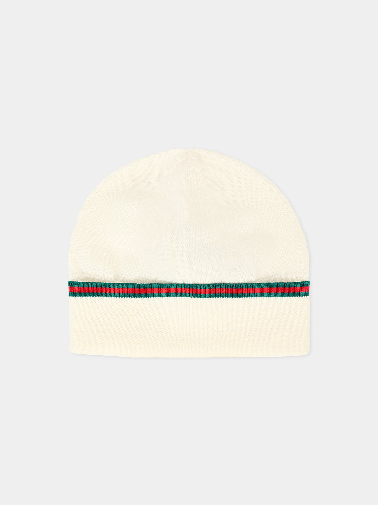Berretto avorio per neonati con dettaglio Web,Gucci Kids,828915 3K206 9166