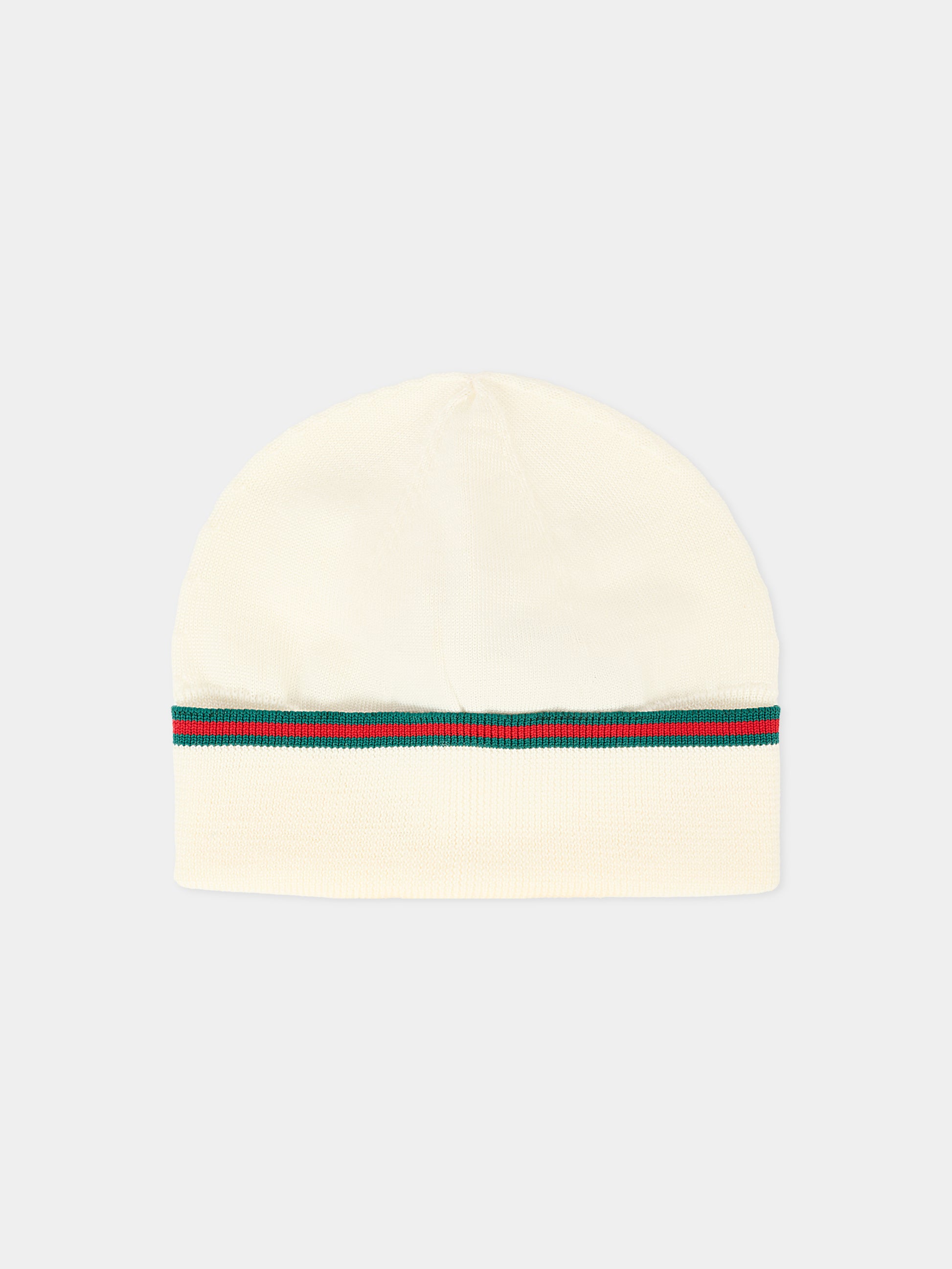 Berretto avorio per neonati con dettaglio Web,Gucci Kids,828915 3K206 9166