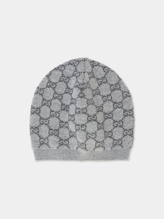 Berretto grigio per neonati con motivo GG,Gucci Kids,835336 3K206 1261