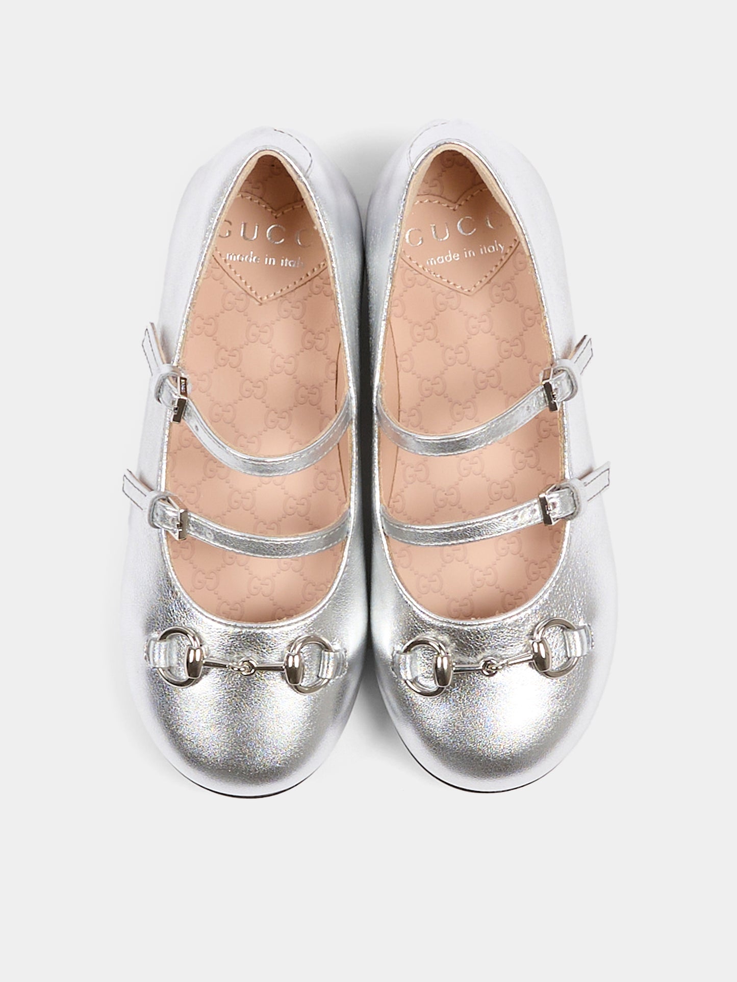 Ballerine argentate per bambina con Morestto,Gucci Kids,834356 BMP00 8106