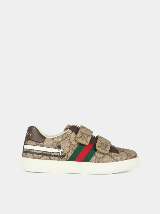 Sneakers Ace beige per bambini con cane Gucci,Gucci Kids,463090 FAEZC 8549