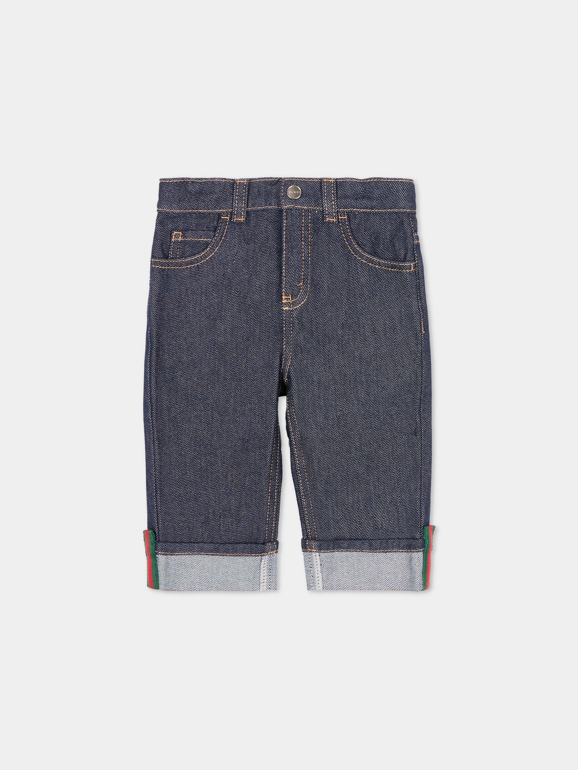 Jeans denim per neonati con dettaglio Web,Gucci Kids,830721 XDDCE 4759