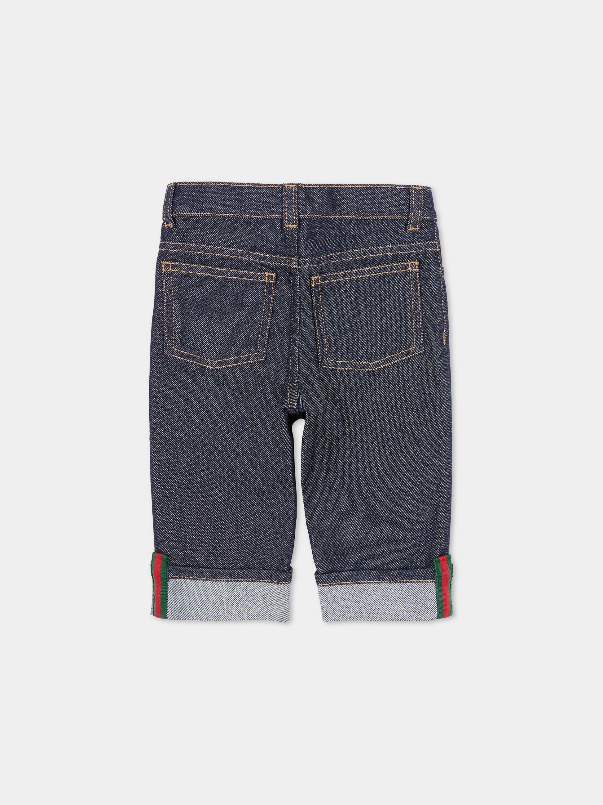 Jeans denim per neonati con dettaglio Web,Gucci Kids,830721 XDDCE 4759