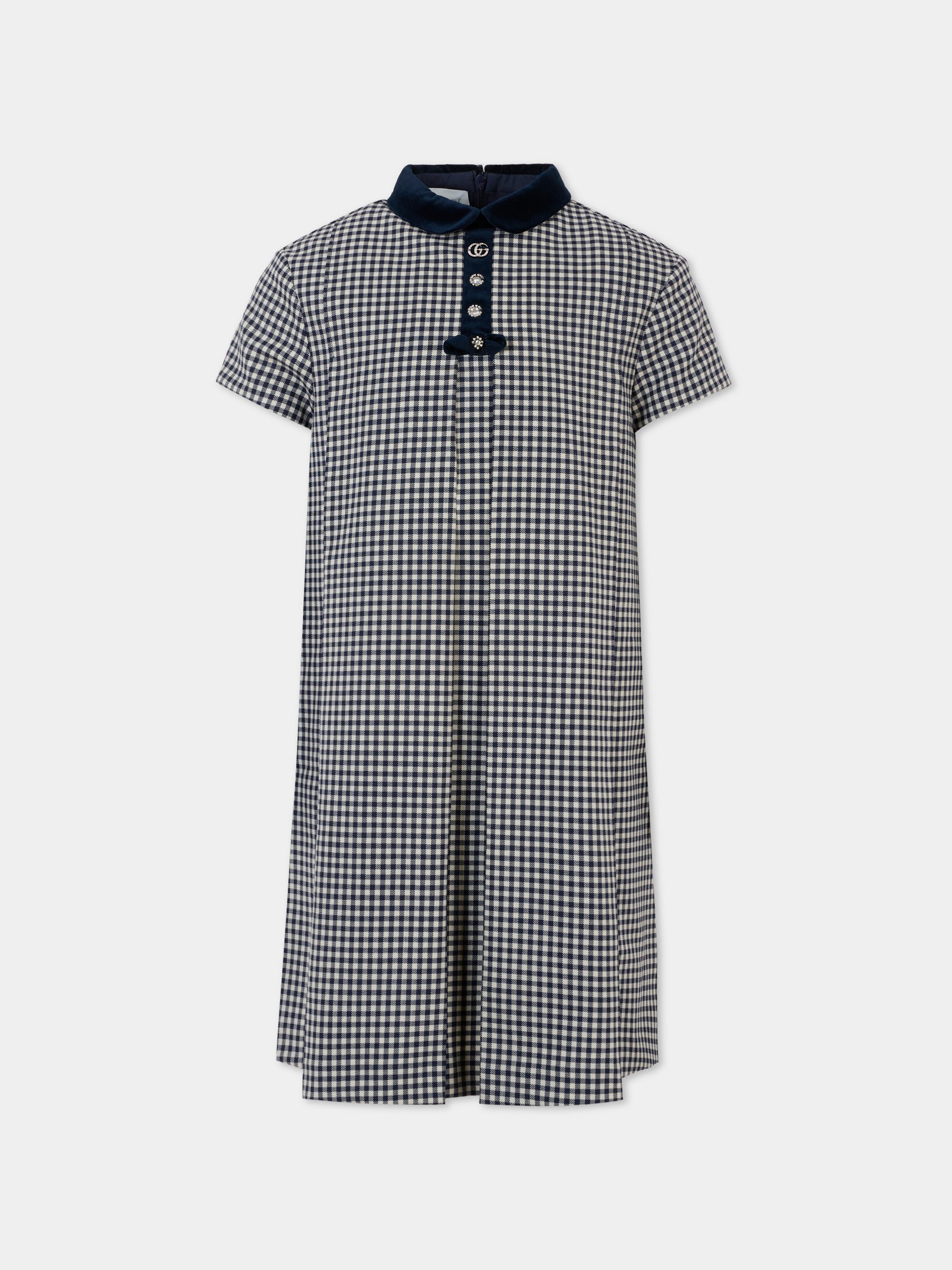 Vestito blu per bambina con GG di cristalli,Gucci Kids,828476 XWA5B 9062