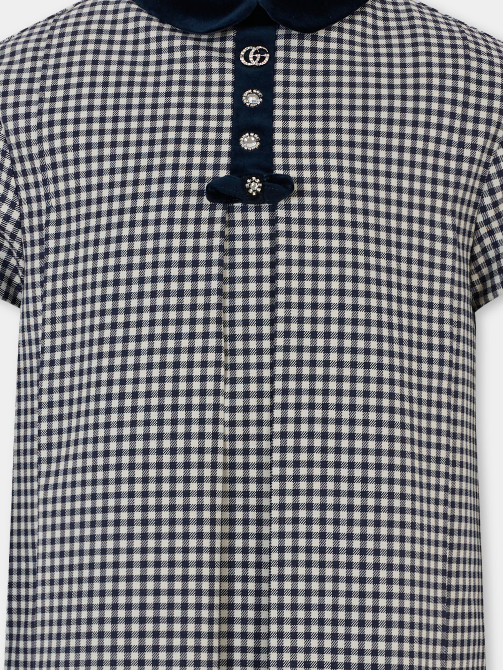 Vestito blu per bambina con GG di cristalli,Gucci Kids,828476 XWA5B 9062