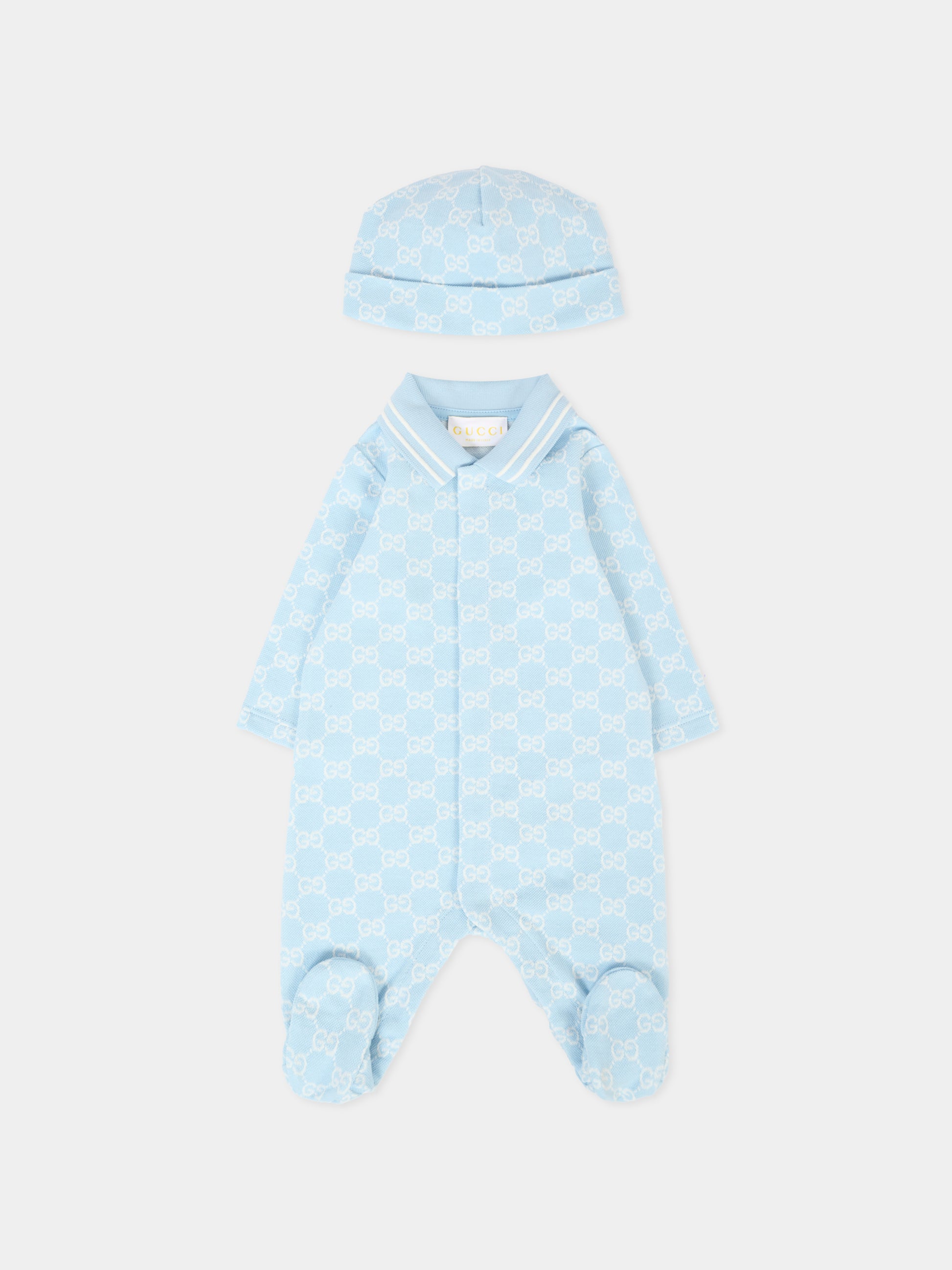 Set azzurro per neonato con motivo GG,Gucci Kids,825169 XJHA9 4914