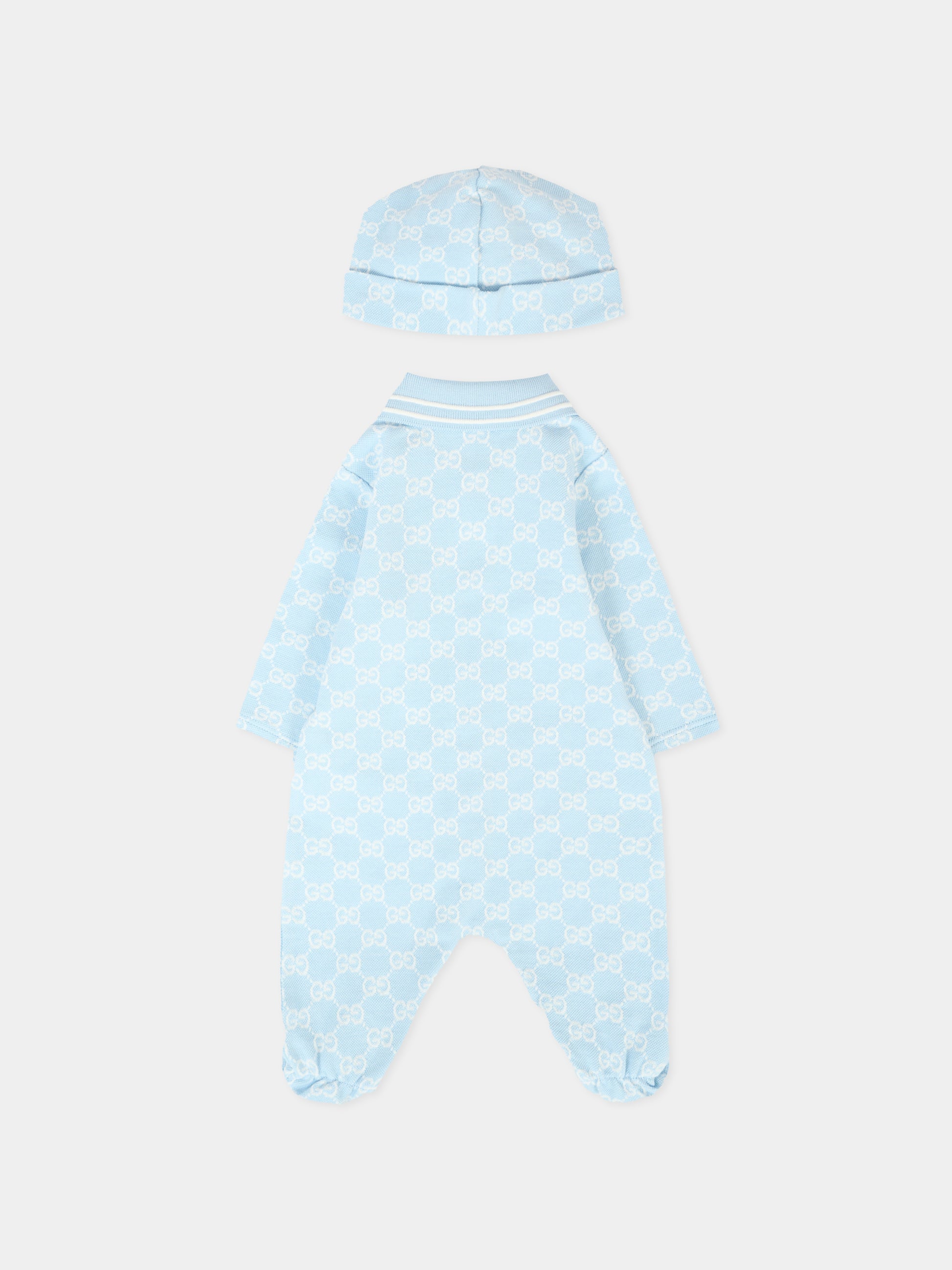 Set azzurro per neonato con motivo GG,Gucci Kids,825169 XJHA9 4914